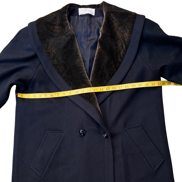 Vintage Maggie Lawrence W's Black w/ Brown Paisley Velvet Collar Long Wool Coat - Picture 5 of 12